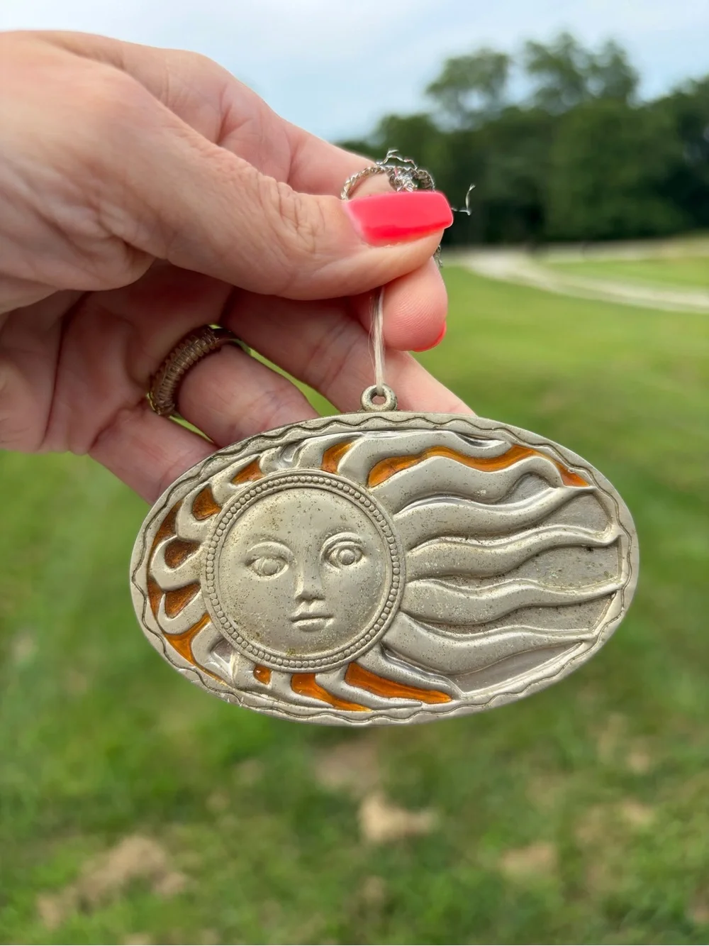 Vintage 90’s Metal Sun Man in Moon Face Christmas Ornament Metal Celestial